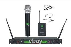 GTD Audio 2x800 Ch UHF Headset Lavaliere Wireless Microphone Mic System 733HL