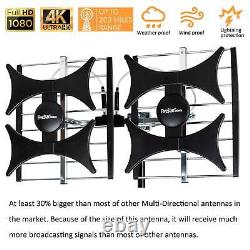 Multi-Directional 4V HDTV Antenna up to 200 Mile Range, UHF/VHF, Indoor, At