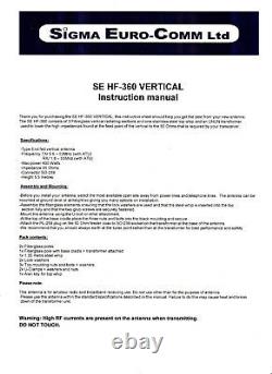 Se Hf-360 Fibre Glass Vertical Radial Free Antenna 80 To 6 Metres