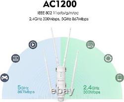 Weatherproof AC1200 WiFi Extender with 4x7dBi Omni Antennas-Easy Mesh